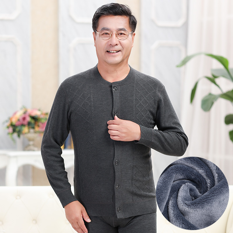 Yalu trung niên mens già ấm đồ lót cardigan cộng nhung cộng dày mùa đông ông già thẻ mở và chất béo để tăng bộ mã.