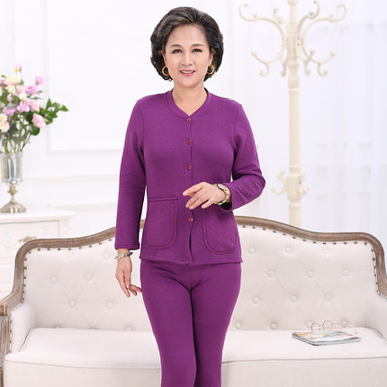 Yalu trung niên và người già ấm đồ lót mens cardigans cộng mùa thu dày và mùa đông phụ nữ người già mở áo quần mùa thu được thiết lập.