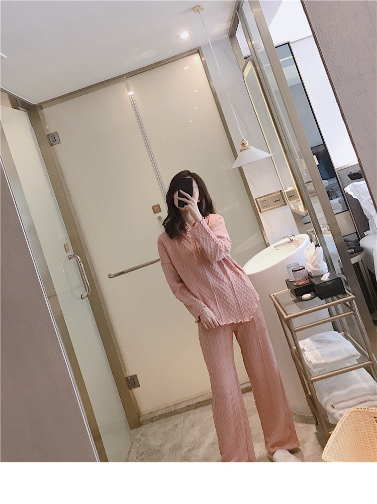 Bộ đồ ngủ bằng vải nhung san hô nữ mùa đông dài tay phiên bản Hàn Quốc ngọt ngào dễ thương dày lên cho học sinh có thể mặc một bộ đồ phục vụ tại nhà kiểu đồ bộ vải thun bông