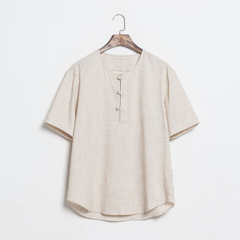 Summer Chinese style mens linen short sleeve T-shirt Chinese dish retro-style thin cotton han clothing loose coat