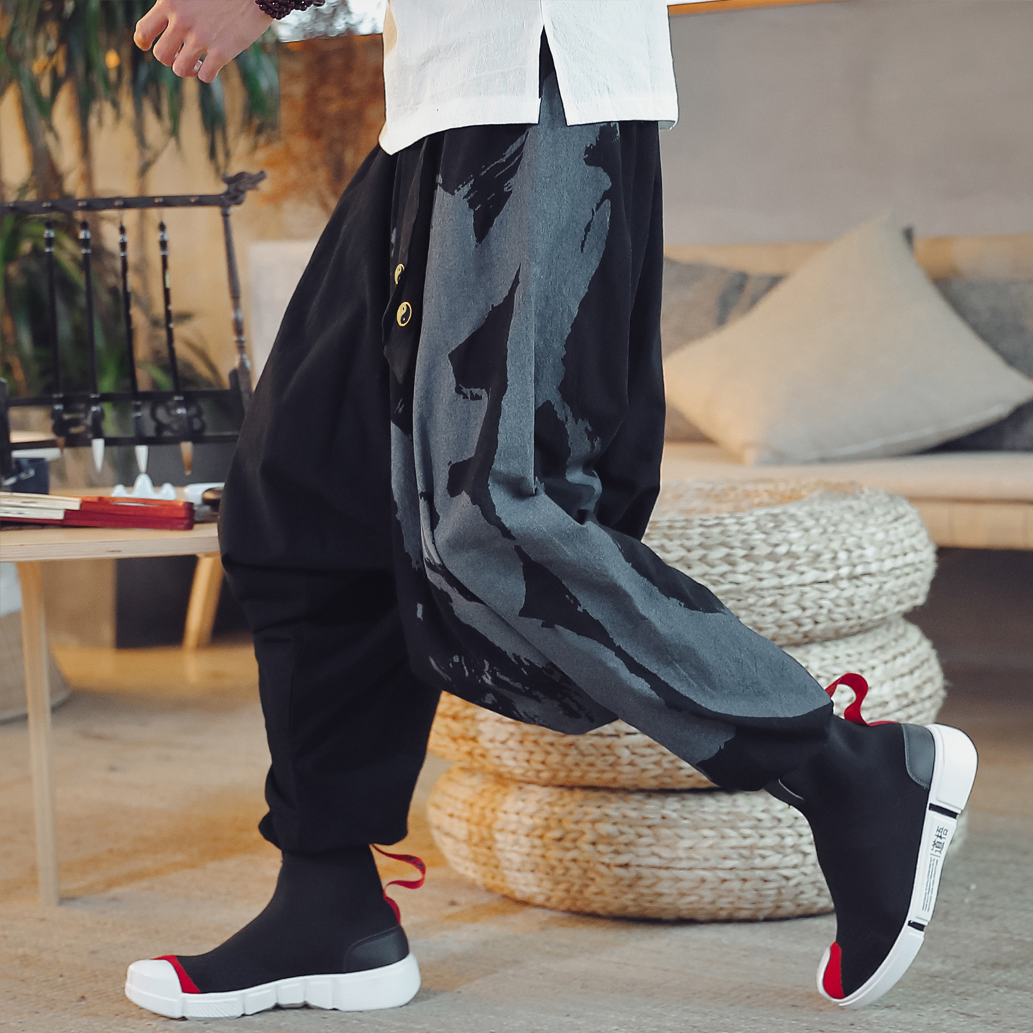 Autumn China Wind Cotton Jumpsuit Feet 90% Casual Light Cage Pants Men Loose Thai Nepali Haren Pants Cross Pants Trend