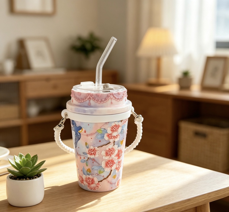 Jingdezhen High-Temperature Ceramic Cup with Hand-Painted Underglaze Peach Blossom Design, Exquisite Gift-Giving Item, New Arrival