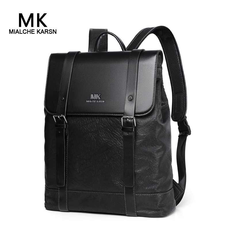 mk cowhide men's backpack men's casual computer large-capacity business travel backpack leather fashion school bag trendy brand