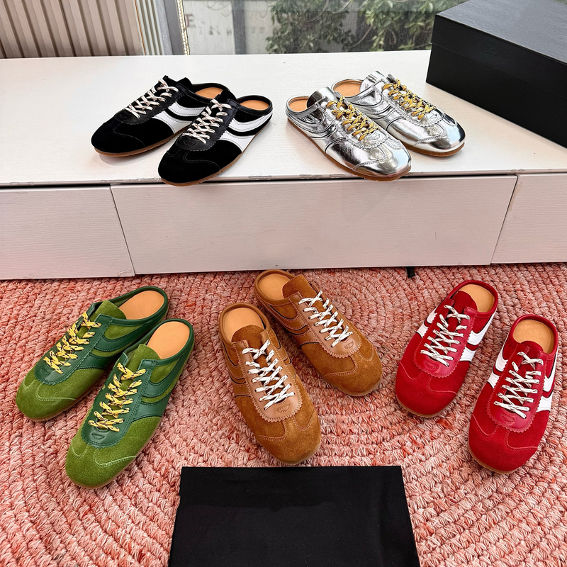 Women's Open-Back Mules with Round Toe, High-Top Design, Retro Style, Genuine Leather, Lace-Up, Casual, Summer 2026 New Model