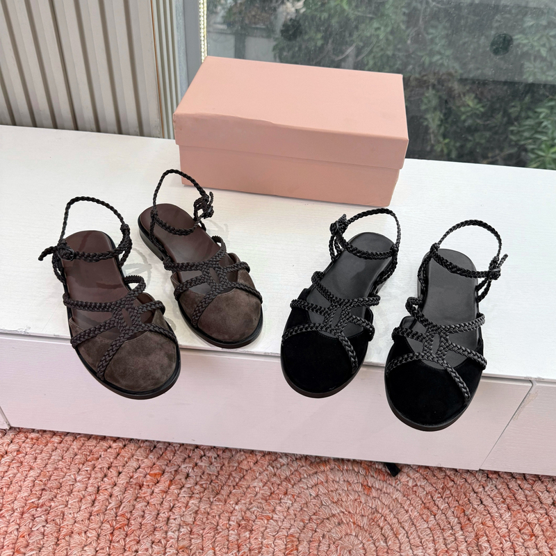 Roman Sandals for Women, High Version, 2026 Summer New Style, Retro Genuine Leather, Flat Casual Round Toe Woven Closed-Toe Beach Sandals