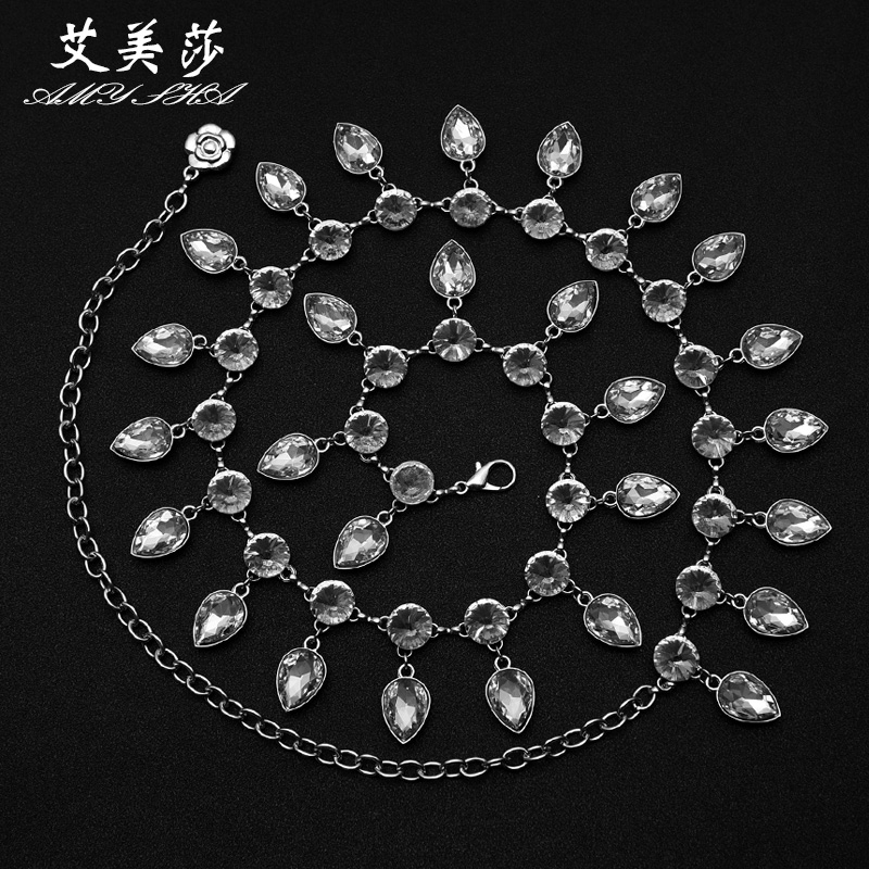 Belly dance practice dance waist chain Sailor dance waist chain Crystal pearl waist chain Beginner clothing rhinestone waist chain