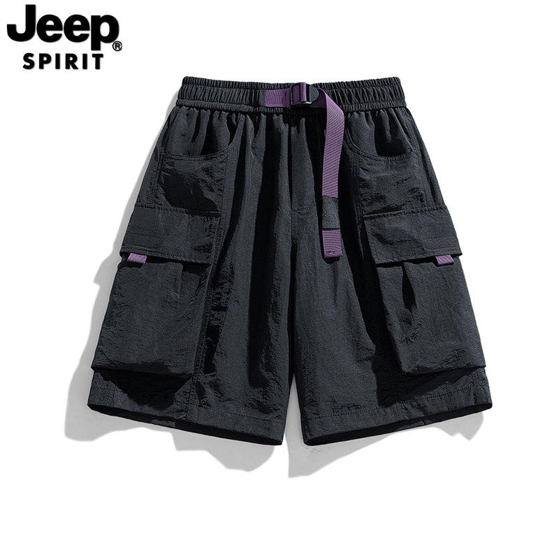 Jeep Trendy American Workwear Summer Shorts with Multiple Pockets, Drawstring, Loose Fit, Versatile Outdoor Shorts for Men