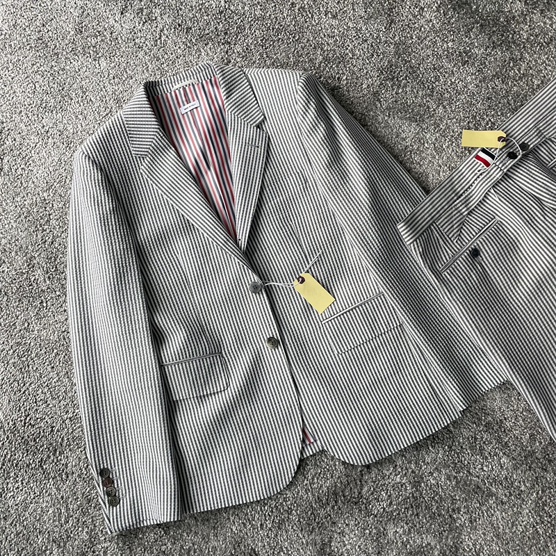 Tb 159 Classic Slim Fit Spring and Summer Cotton Stripesd Seersucker Blazer Tb 159 Classic Slim Fit Spring and Summer Cotton Stripesd Seersucker Blazer