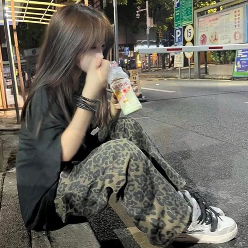 European and American Hip-Hop Leopard Print Pants, Autumn Style for Men and Women, American Retro Summer New Straight-Leg Pants, Loose Wide-Leg Pants