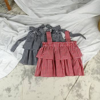 Loose-Fitting Plaid Camisole with Bow, Pure Cotton, Strapless, Sleeveless, Short Vest, Babydoll Top, Outerwear, Plus Size, Women's Summer