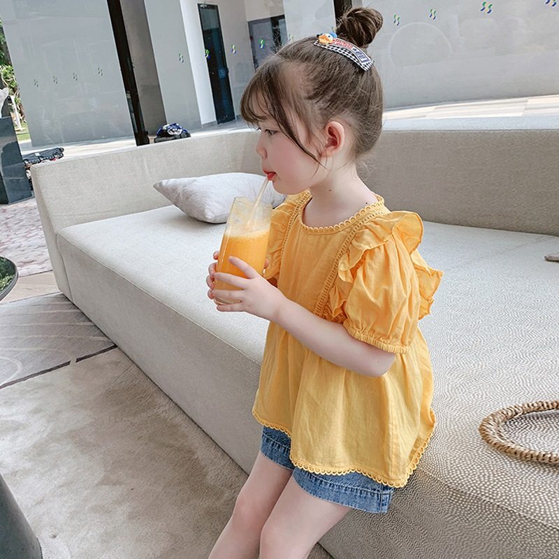 Children short sleeve shirt 2021 Summer new girl blouses foreign Pays Korean version female baby Loose Doll-Sweat