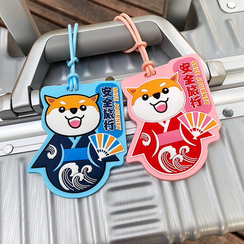 Travel portable silicone luggage tag cartoon Shiba Inu checked in to prevent loss of Japanese kimono suit boarding pass