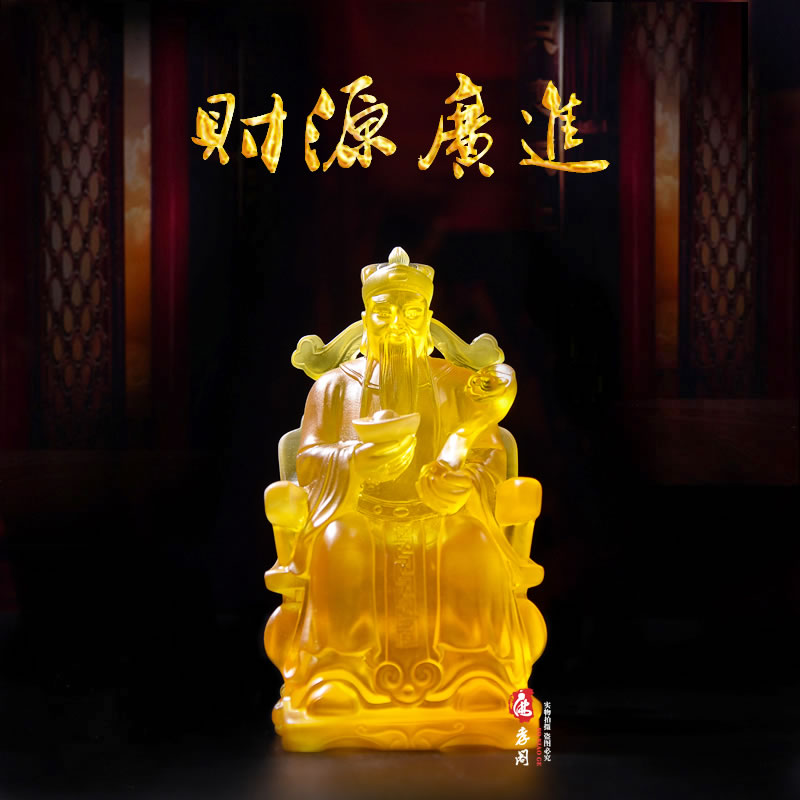 New boutique imitation glass Wen Cai God carry-on small Buddha statue ornament Feng Shui Zhao Cai home offering car gifts