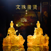 New resin imitation glass Manjushri Puxian Buddha statue handicraft home offering Buddha hall ornament 20cm manufacturers of the relationship