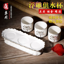Ceramic depiction of golden lotus water supply cup In front of the Buddha offering relief lotus flower set cup holy water cup ceremonial Buddha supplies