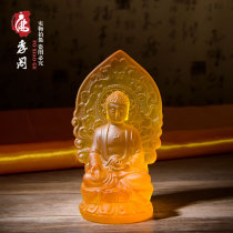 Fine imitation glass Amitabha solemnly carried Buddha small Buddha statue Buddha Hall dedicated to craft ornaments
