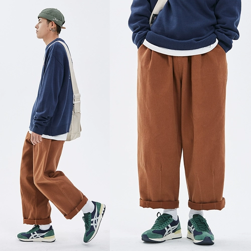 江南先生 Осенние японские цветные ретро трендовые штаны, свободный прямой крой, в корейском стиле