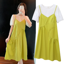 Pregnant womens nursing loose size two-piece pregnant womens dress Net Red foreign air Sling dress fashion tide mother