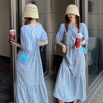 Summer loose fashion foreign style Net red suspenders skirt pregnant women chiffon set size floral pregnant women skirt long dress women