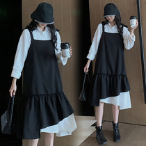 Senior feel pregnant womens dress autumn new strap skirt French style loose long skirt large size pregnant woman suspender skirt