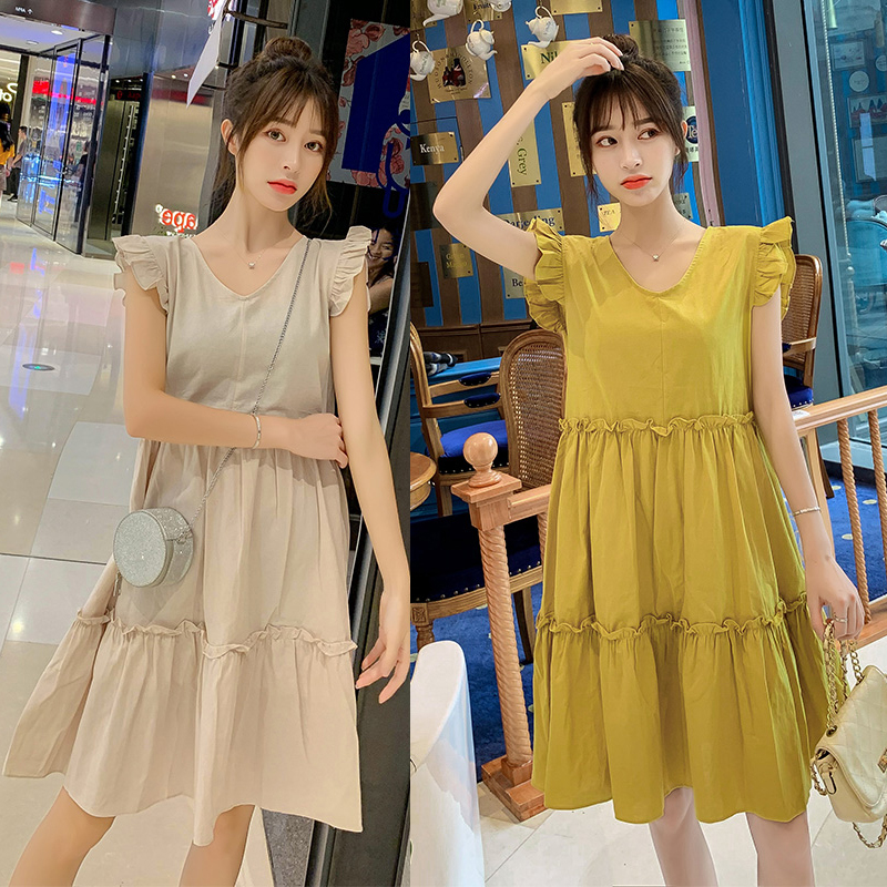 Cotton and linen summer sleeveless pregnant women's dress loose large size medium and long version of tide mother vest skirt large size loose female foreign pie