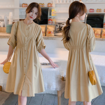 Xia Xin fashion pregnant womens dress mid-length Korean five-point sleeve Western style skirt net red trendy mother maternity dress