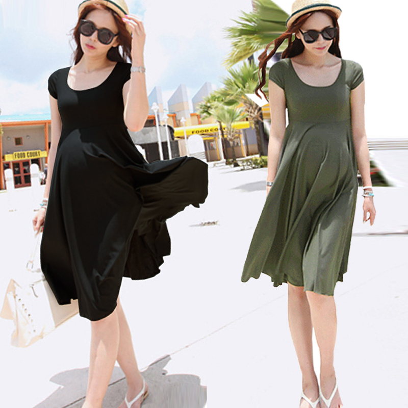 Net red new maternity dress summer Modell maternity dress loose Korean version of short-sleeved maternity skirt Western style
