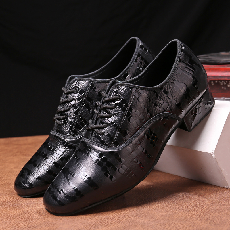 Men's water grass pattern leather men's modern dance shoes square friendship sailor trading dance flat heel comfortable summer breathable