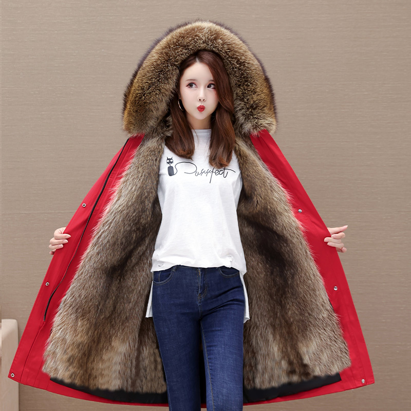 Women's Winter Parka with Detachable Fox Fur and Mink Fur Lining, Thickened Mid-Length Cotton Coat for Petite Sizes Women's Winter Parka with Detachable Fox Fur and Mink Fur Lining, Thickened Mid-Length Cotton Coat for Petite Sizes