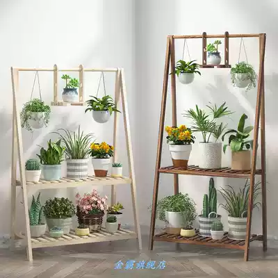Nordic style living room Floor-to-ceiling multi-layer flower rack Flower pot rack Solid wood white household kindergarten plant corner