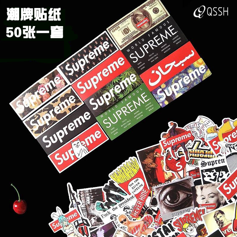 50 Supreme Tide Brand Personality Decoration Sticker Tail Rod Duties Travel Case Computer Skateboard Sticker Waterproof
