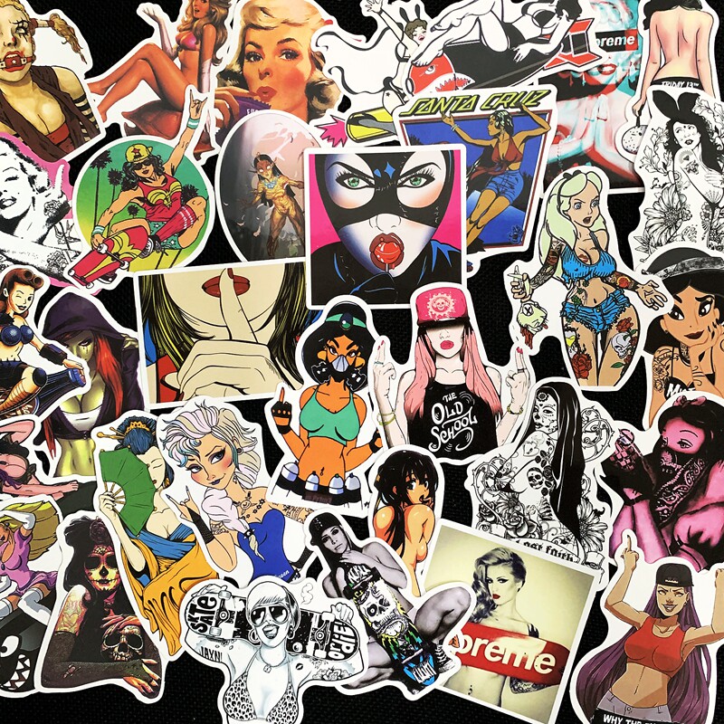 50 sheets of European and American personality Beauty suitcase stickers Skateboard Guitar Computer Suitcase With Bike Waterproof Stickers