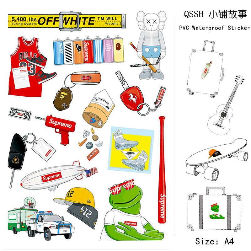 Whole sheet A4 Tide Card Waterproof Logo Waterproof sticker Bike Locomotive Pull-box Suitcase Guitar Stickers