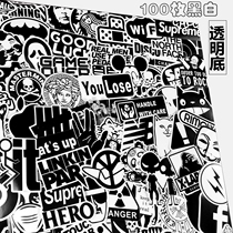 Transparent bottom black and white tide waterproof sticker car laptop mobile phone skateboard guitar suitcase sticker