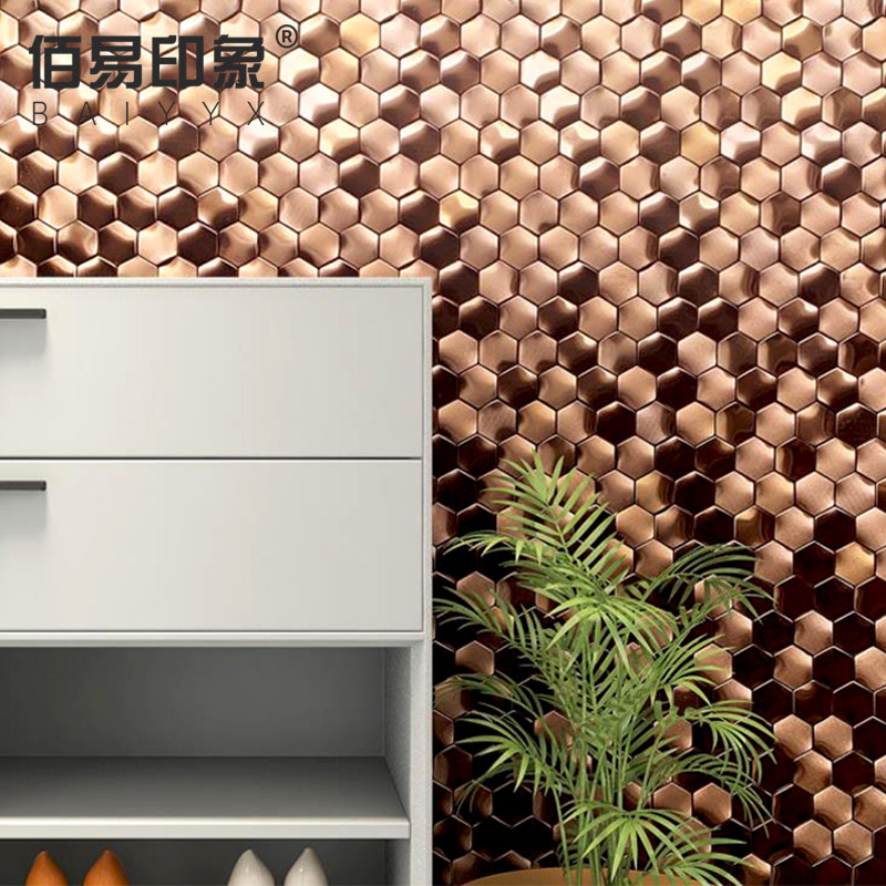 Metal Mosaic Magnetic Brick Dining Room Bathroom Xuanguan KTV Net Red Shop Nordic Hexagonal Stainless Steel Background Wall Brick Paste