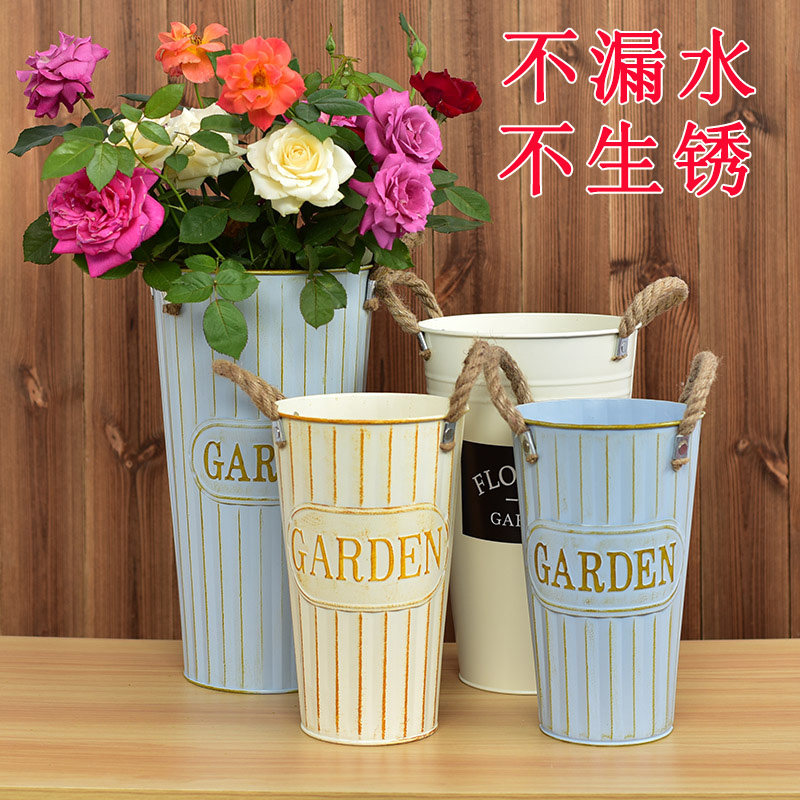 Wake up flower bucket flower bucket flower shop home decoration flower extra large vintage wrought iron pot dried flower vase bubble flower arrangement