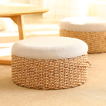 Linen futon cushion handmade tatami mat woven ground pier sitting on home floor living room floor