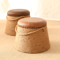 Jute woven futon seat ground tatami lazy seat cushion home bench living room floor carpet low stool