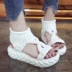 Len dệt len ​​phong cách Roman sandal giản dị 2019 hè thoáng mát hở ngón hình chữ muffin đế bệt đế xuồng - Sandal shop giay dep Sandal