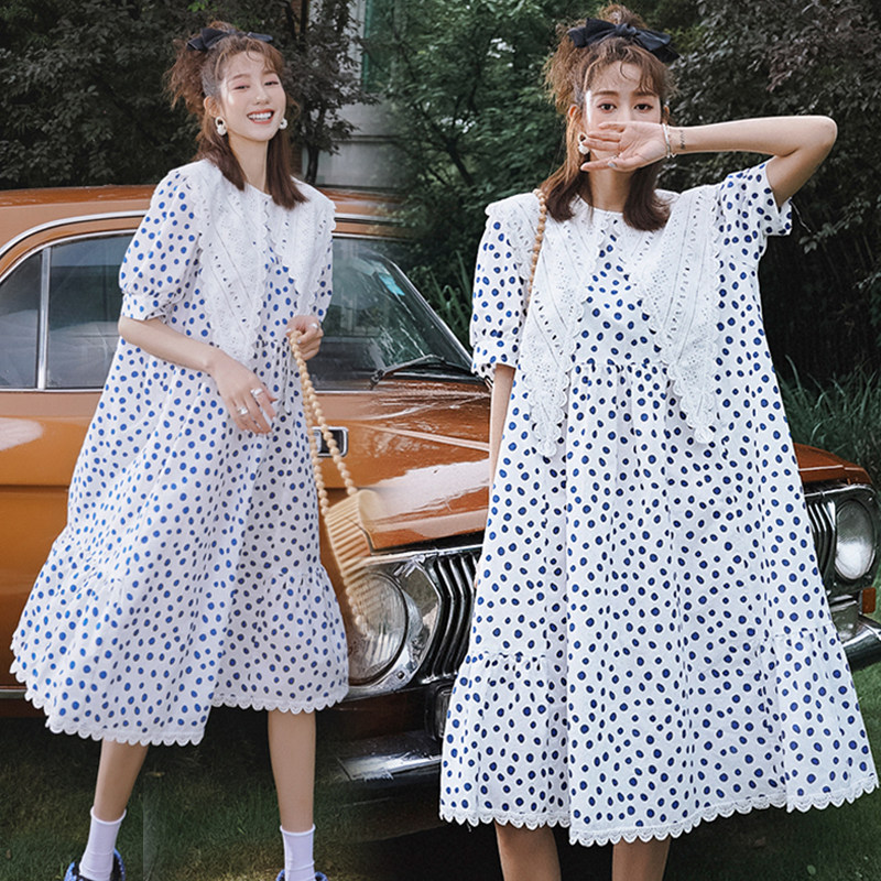 Maternity summer dress dress mid-length version 2022 summer outer wear fashion suit loose polka dot skirt summer skirt
