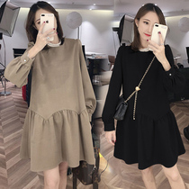 Pregnant womens autumn suit net red spring and autumn style outer wear loose mid-length dress 2022 autumn top two-piece set