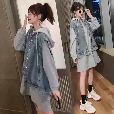 Pregnant women autumn suit fashion loose denim vest two-piece dress 2021 spring and autumn loose top