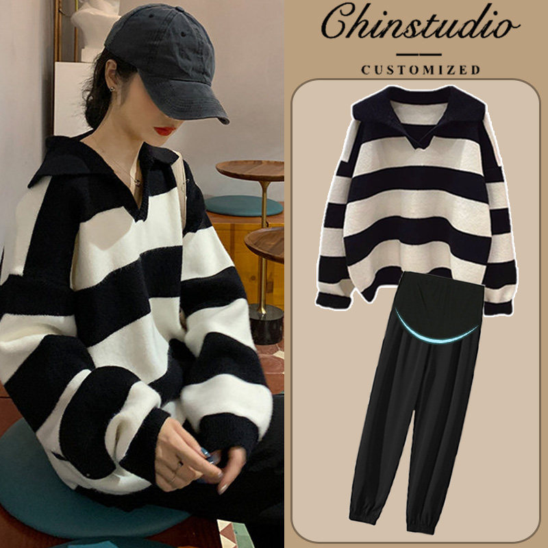 Pregnant women autumn suit fashion style 2021 net red pregnancy autumn maternity dress spring and autumn new pregnant women sweater mid-length