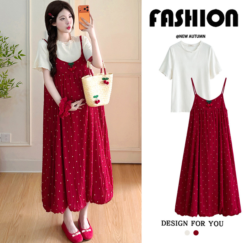 Maternity Summer Dress 2026 New Style French Style Outfit for Pregnant Mothers Suspender Skirt Two-Piece Suit Fashionable Summer Maternity Summer Dress 2026 New Style French Style Outfit for Pregnant Mothers Suspender Skirt Two-Piece Suit Fashionable Summer