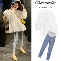 Pregnant Woman Autumn Clothing Online Red Pregnancy Mid-Suit Fashion style 2021 Pregnancy Woman Dress Spring Autumn New Blouse Womens Two Sets