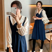 Pregnant womens spring clothing online red suit fashion models 2021 new gestation women with spring and autumn flood and spicy moms personality one-piece dress