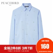 Hòa bình Bird Spring Mới Men Màu xanh In áo Hàn Quốc Slim Oxford Quay áo dài tay áo thủy triều