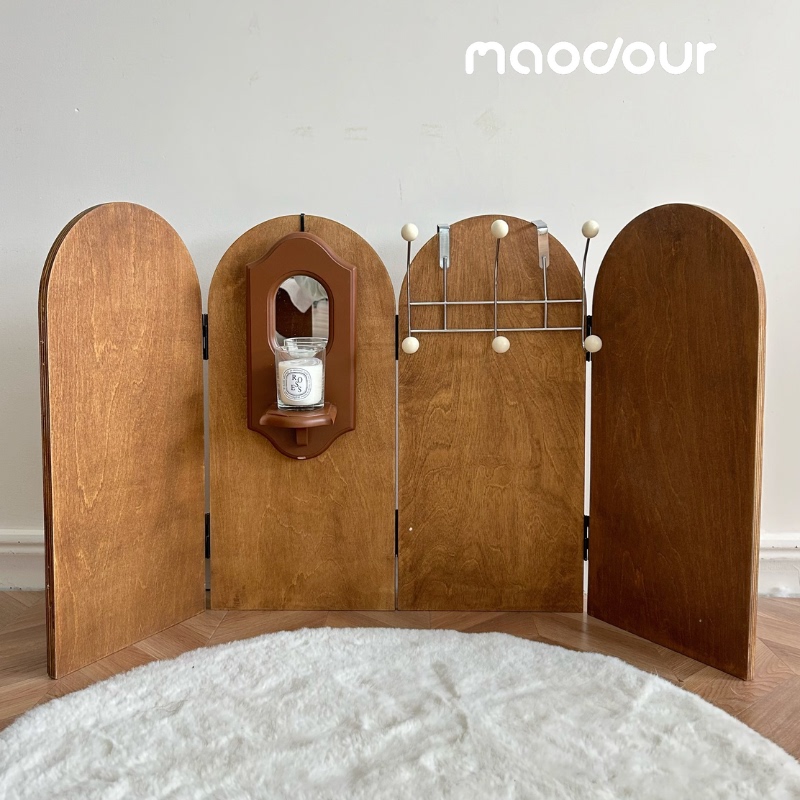 Maodour ® Retro Screen | Pet Shop Bedroom Maltese Dog Solid Wood Partition Backdrop for Photography