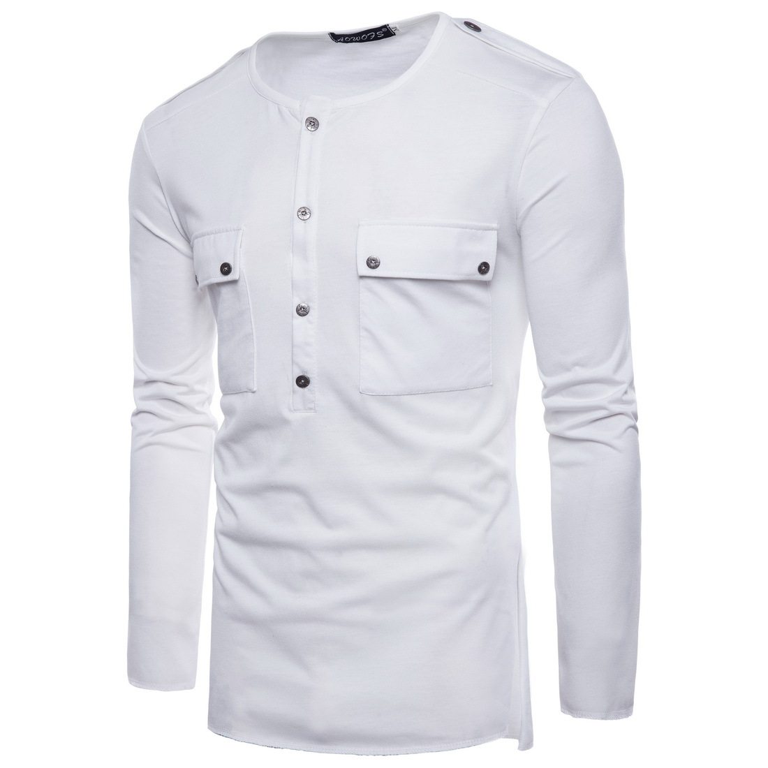 American T-shirt men's long-sleeved fashion men's clothing spring men's 21 new base shirt round neck solid color pullover white T-shirt