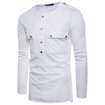 American T-shirt men's long sleeve trend men's spring men's 21 new bottoming shirt crew neck solid color pullover white T-shirt